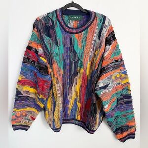 Tundra Sweater Mens XL Coogi Style Cable Knit Abstract 90s.